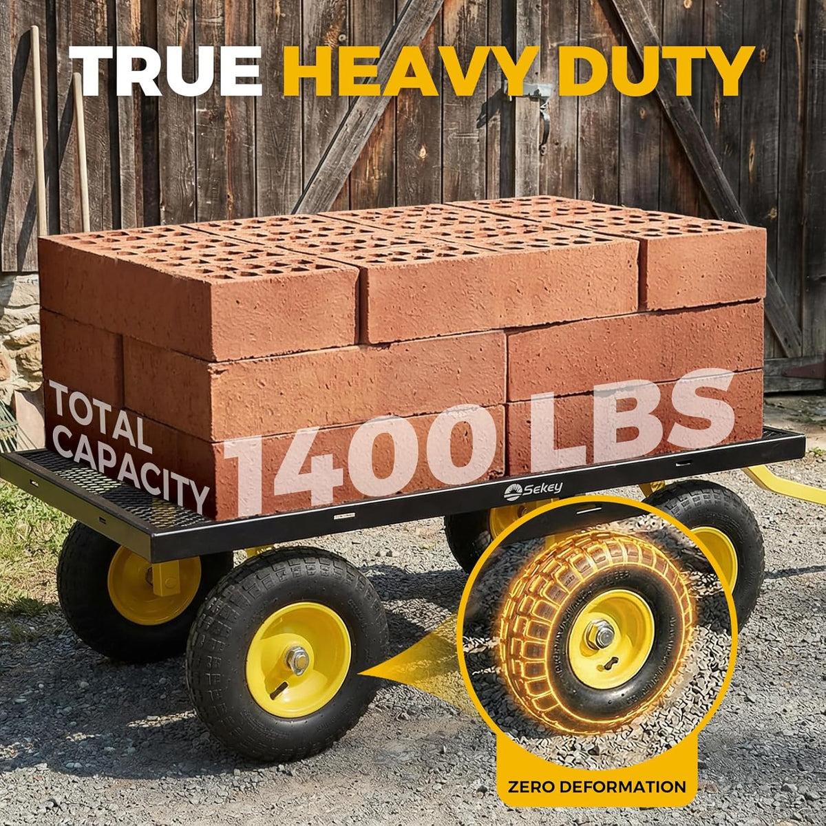 sekey 7.7 cu ft steel garden cart, 1400, close-up detail