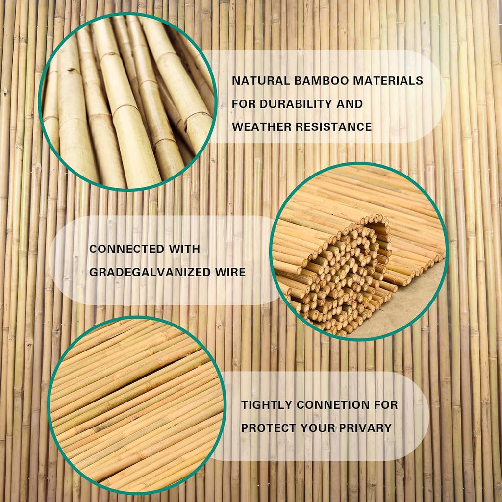 natural bamboo fence 3ft h x 8ft l, close-up detail
