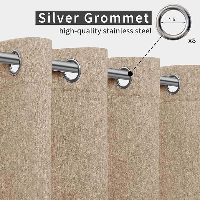 Easy-Going Linen Look Outdoor Curtains Waterproof Windproof Porch Curtains, Soft Thicken Outdoor Privacy Curtains for Patio, Gazebo, Grommet Top and Tab Bottom Drape, 1 Panel, 54x84 inch, Beige
