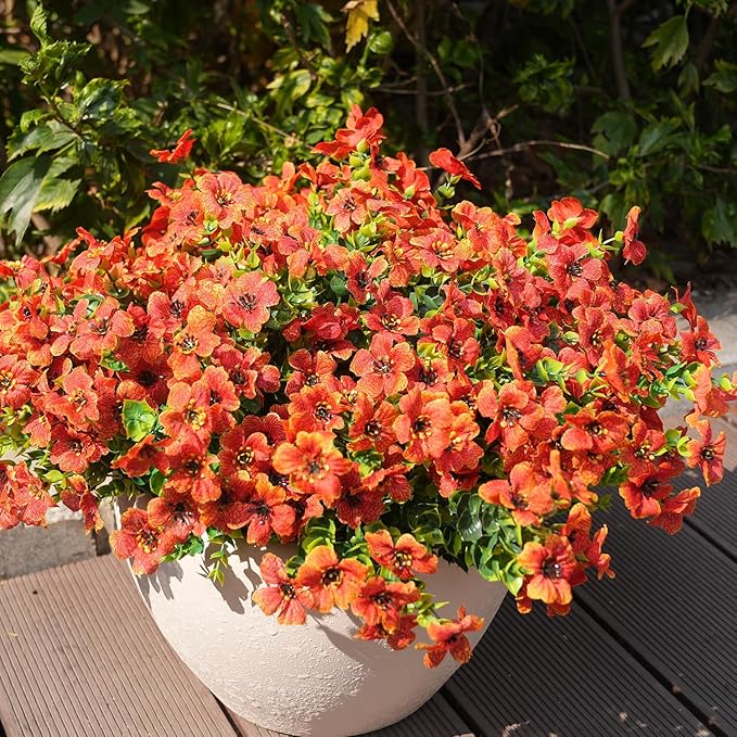 Artificial Flowers for Outdoor, UV Resistant Fake Silk Flowers, Realistic Faux Plants for Outside Indoor Porch Patio Window Box Planter Home Decor (20, Orange)