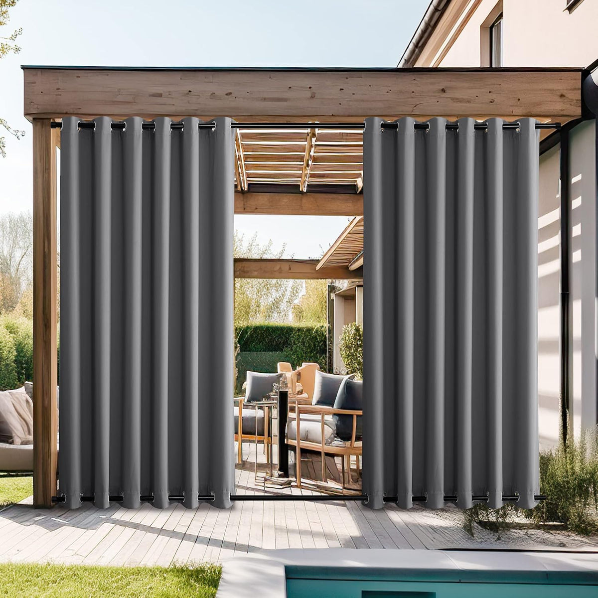 nicetown grey outdoor curtains for patio waterproof 2, main product view