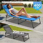 Folding Chaise Lounge Chair 2 Pack - 400lb Capacity, 5-Position Adjustable Recliner with Pillow | Portable for Patio, Pool, Camping & Sunbathing (Blue)