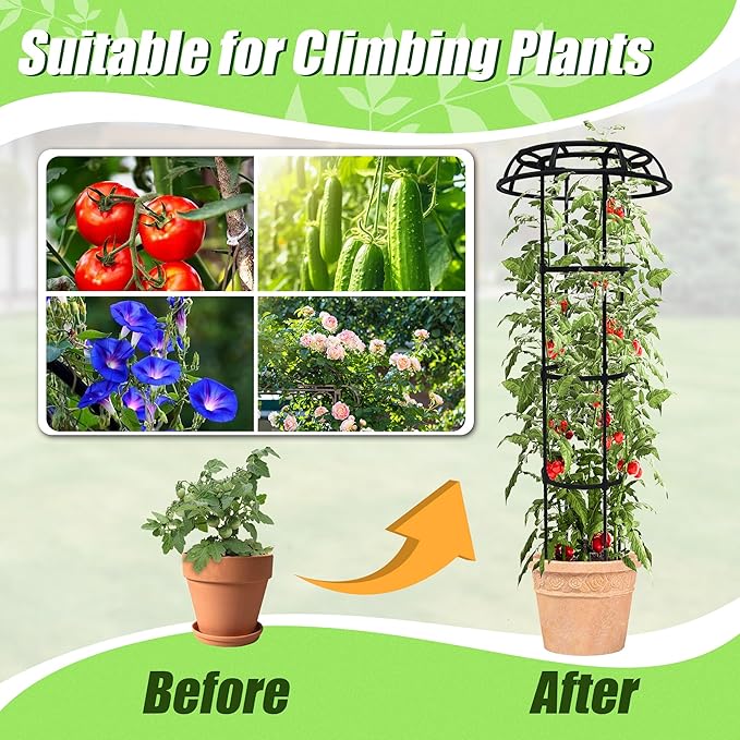 Garden Trellis for Climbing Plants Outdoor, 41.3 Inch Mushroom Top Trellis for Climbing Plants, Plant Trellis Support for Potted Plants Climbing Vine Rose Clematis Vegetable Trellis, 2 Pack
