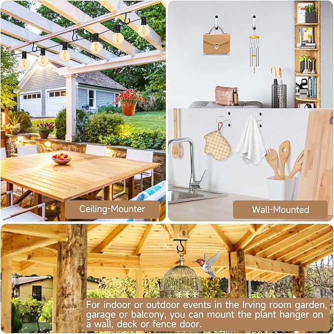 2Pack 2.5Inch Ceiling Hooks for Hanging Plant, Hanger for Indoor and Outdoor Plant Pots Holder, Wall Hook for Planters, Flower Basket, Wind Chimes, Lanterns, Lights, Bird Feeders, Home Decor-White