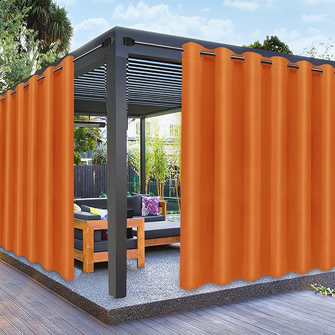 PureFit Outdoor Curtains for Patio Waterproof Weatherproof, UV Resistant Outside Curtains for Gazebo, Front Porch, Pergola, Sun Blocking Privacy Curtain, 100W x 84L inch, 1 Panel, Orange