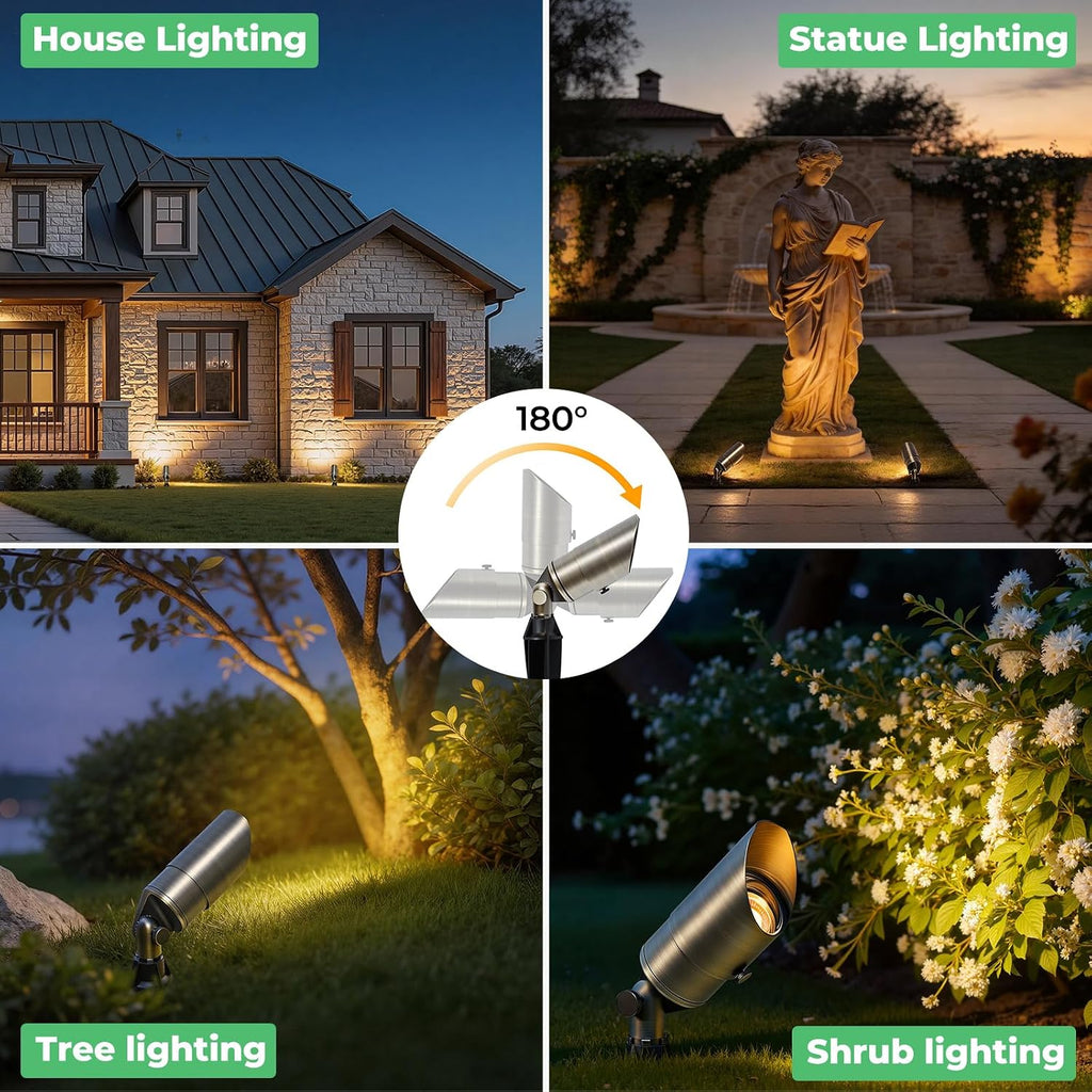 Solid Brass Low Voltage Landscape Spotlights, 12V Waterproof Outdoor Spot Lights, Wired Heavy Duty Bronze Accent Uplights for Yard Garden House Tree Lawn, Without Bulb (6 Pack)