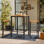 Devoko Acacia Wood Outdoor Patio Bar Set for 2, Square Counter Height Table with 2 Stools, Dining Bar Set for Garden, Deck, Pool Side, Dining Room, Kitchen, Living Room