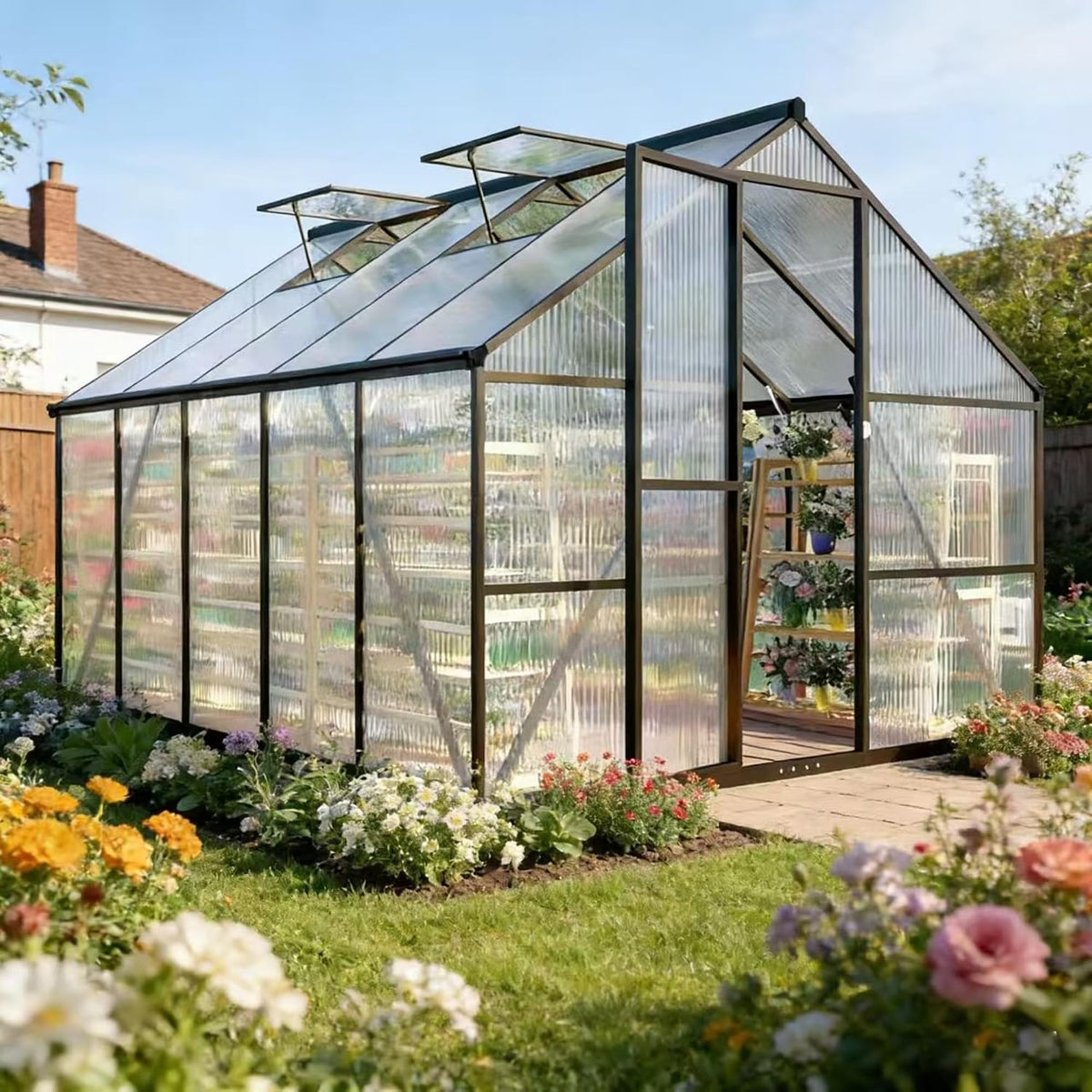 10 ft outdoor polycarbonate greenhouse, charcoal black, main product view