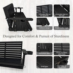 Wooden Porch Swing 3-Seater, High Backrest and Deep Seat, Bench Swing with Cupholders, Hanging Chains and 7mm Springs, Heavy Duty 880 LBS, for Outdoor Patio Garden (Carbon Black, 5 FT Extra Large)