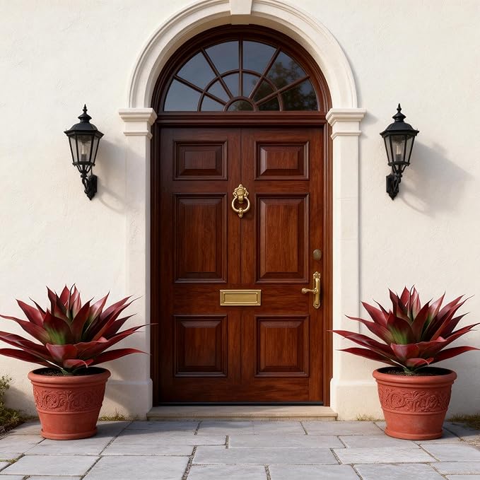 Ivydale Fake Plants 18 Inch Agave Artificial Plants Outdoor 2 PCS for Outside Decoration, Faux Greenery UV Resistant Artificial Outdoor Plants for Front Door Porch Planter Urn Patio Garden Yard(Red)