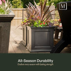 Mayne Fairfield 20-Inch Square Planter – Self-Watering, Weather-Resistant Planter for Flowers – Durable Outdoor Design for Patio, Porch, or Entryway, Graphite Grey