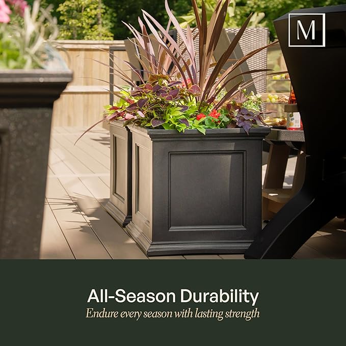 Mayne Fairfield 20-Inch Square Planter – Self-Watering, Weather-Resistant Planter for Flowers – Durable Outdoor Design for Patio, Porch, or Entryway, Graphite Grey