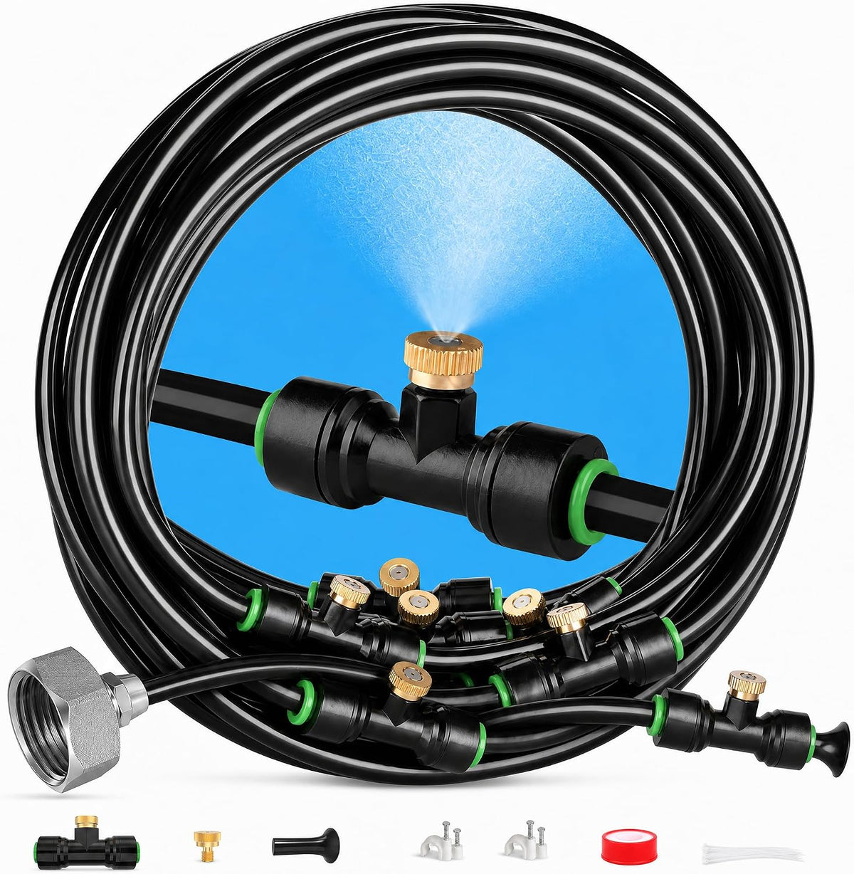 misters for outside patio 63ft(19.2m)+21 brass mist nozzles+a, main product view