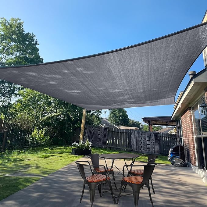 SUNLAX Sun Shade Sail 11' x 11' Dark Grey Rectangle Canopy Sail Shade Cover UV Block Permeable Sunshade Outdoor for Patio Backyard Deck Pergola (We Make Custom Size)
