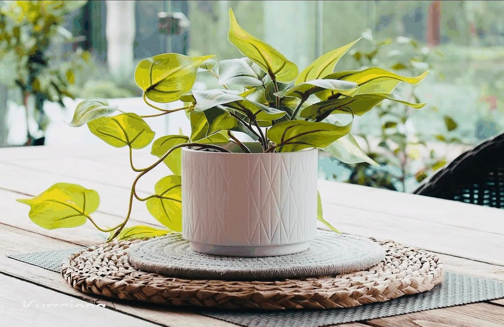 kurrajong farmhouse light green fake pothos plant |, side view