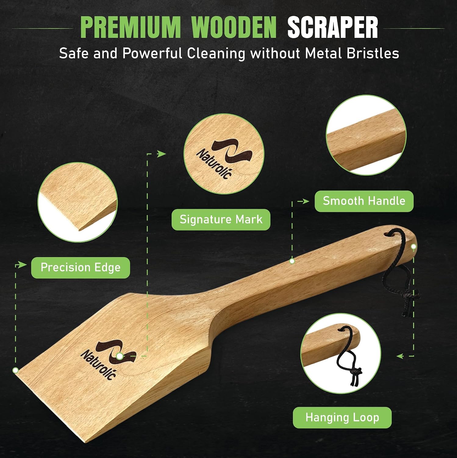 All-Natural Wooden Grill Scraper for BBQ Grilling 14"| Grill Cleaner, Wood Scraper, Grill Grate Cleaner, and BBQ Cleaner | Bristle Free BBQ Scraper for Grill Cleaning | Eco Friendly