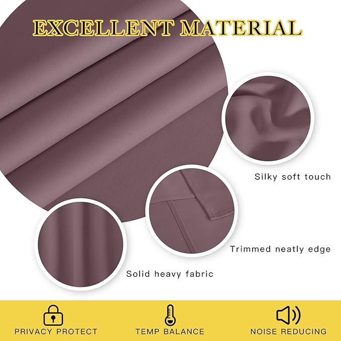 NICETOWN Bedroom Curtain 95 inches Long for Bedroom - Grommet Top Thermal Insulated Window Treatment Energy Saving Sound Reducing Drape for Living Room (Dry Rose, 1 Panel, W52 x L95)