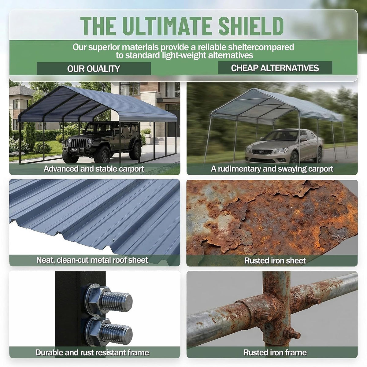 10x20 ft heavy duty metal carport canopy kit showing dimensions