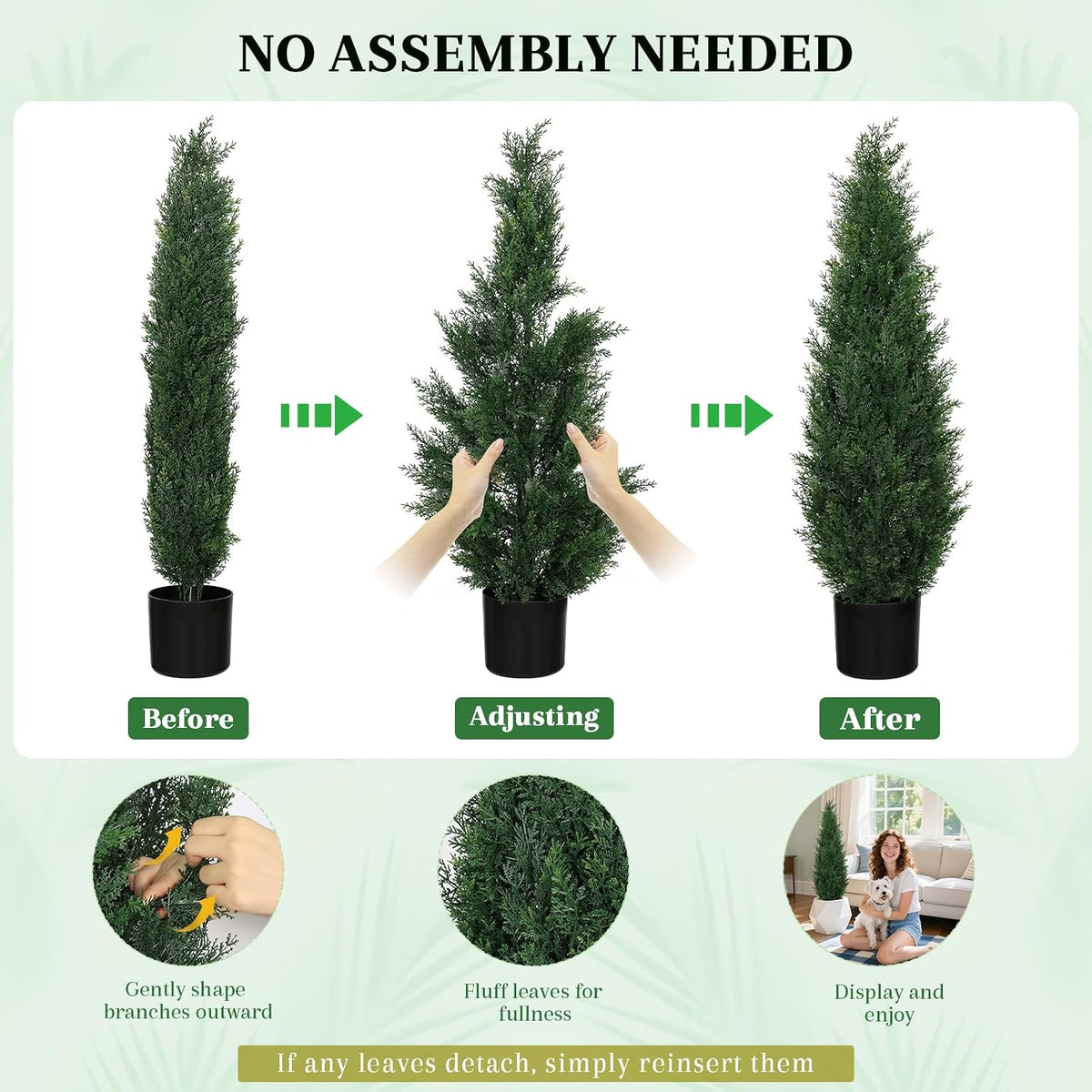 3ft artificial cedar topiary trees for outdoors, uv showing dimensions