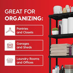IRIS USA 4-Shelf Light Duty Plastic Storage Shelves, 200lb Capacity, 48" H x 24" W x 12" D, Medium Modular Shelving Unit Storage Organizer for Bathroom, Laundry, Garage & Home, Storage Rack - Black