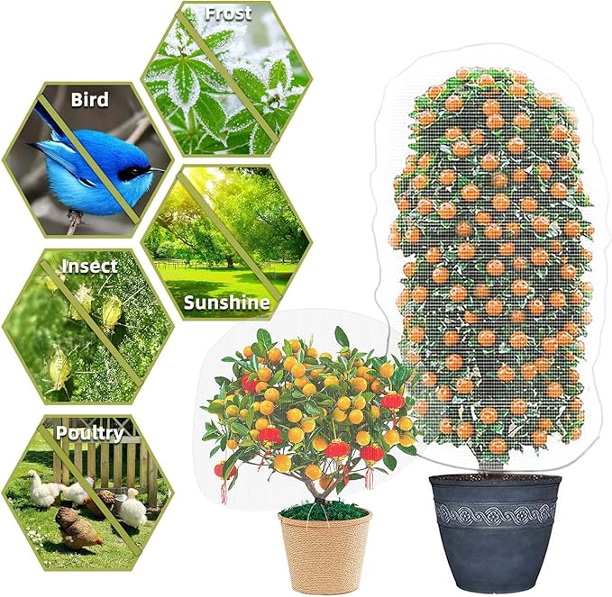 Bird Netting for Garden Protection, CANAGROW 4 Pack Garden Plant Mesh Netting Covers Bags with Drawstring, Insect Bird Barrier Bug Netting for Fruit Blueberry Bushes Vegetable Flower (3.3x2.6FT)