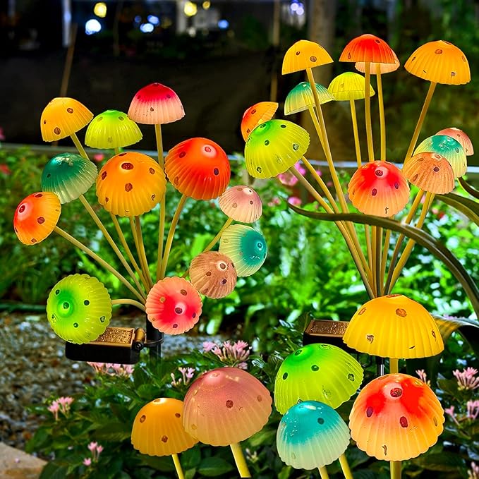 Solar Garden Lights Decorative,2 Pack 24LED Solar Powered Mushroom Lights Outdoor, Gifts for Women Birthday Mothers Day, Mushroom Flower Light Yard Decor Outside Waterproof for Lawn Porch Patio
