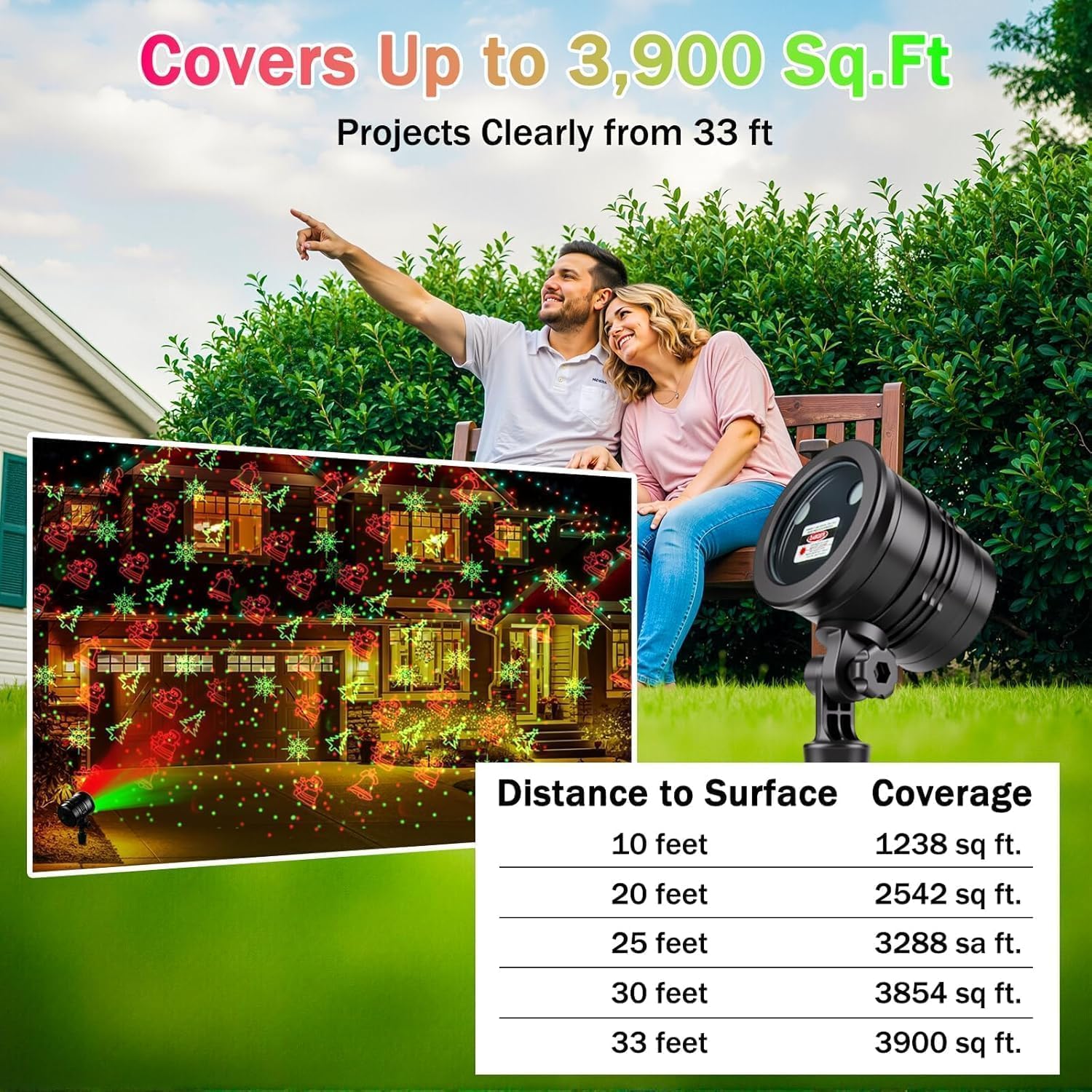 Christmas Laser Projector Lights Outdoor, Garden Laser Landscape Light with 5 Christmas Patterns & Red/Green Stars, IP65 Waterproof and Cold-Resistant, Aluminum Alloy Body