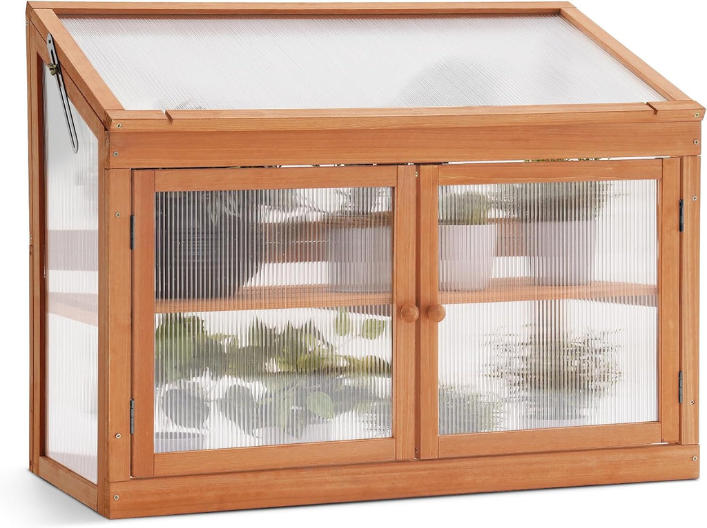 mcombo wooden cold frame garden greenhouse flower planter, main product view