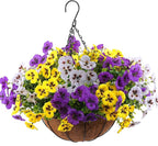 36 Pcs Artificial Fake Pansy Flowers for Outdoor, Faux Silk Pansies Spring Flowers for Outside for Planter Front Door Porch Yard Patio Window Box Home Decor (36, Purple, Yellow, White)