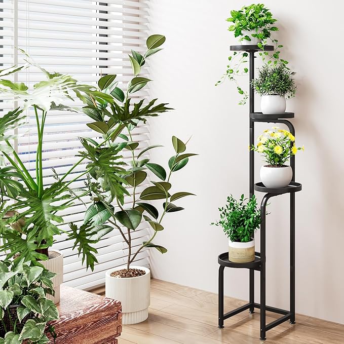 Plant Stand Indoor Outdoor 4 Tier Metal Plant Shelf for Multiple Plants Corner Flower Holders for Living Room Balcony Bedroom Patio Garden, Black (Black, 4-Tier)