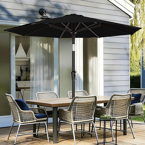 AreShark 9 FT Patio Umbrella for Outdoor, Outdoor Table Umbrella with Push Button Tilt and Crank, Outdoor Patio Umbrellas with 8 Sturdy Ribs for Market, Garden, Pool (Black)