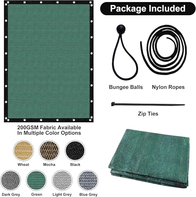 Artpuch 90% Sun Shade Cloth, 10 x 10 FT Pergola Shade Cover Canopy with Grommets, Sun Screen Fabric Tarp for Patio, Outdoor, Garden, Backyard, Green