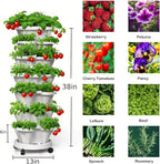 Strawberry Planters, 7 Tiered Vertical Stackable Planter, Herb Stacking Tower Garden, Flower and Vegetable Planters with Support Pole Indoor & Outdoor with Removable Wheels - Dark Grey