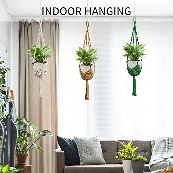 Macrame Plant Hanger - Fits 3 to 6 inches Pots for Indoor Outdoor, 35 Inch, Set of 2, Green (POTS NOT Included)