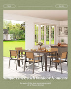 7-Piece Outdoor Dining Set, Aluminum Dining Table Set for 6, Patio Table and Chairs Set with Umbrella Hole, All Weather HDPS Outdoor Table and Chairs for 6 (Gray-Teak)
