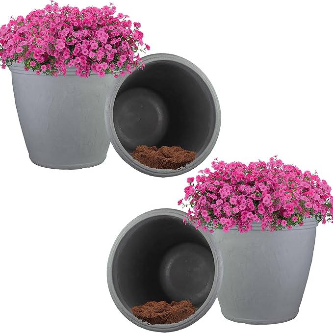 Sunnydaze 20-Inch Anjelica Large Plastic Pot for Plants - Outdoor Double-Walled Large Plastic Planter with Drillable Drainage Holes - Light Gray - 4pk