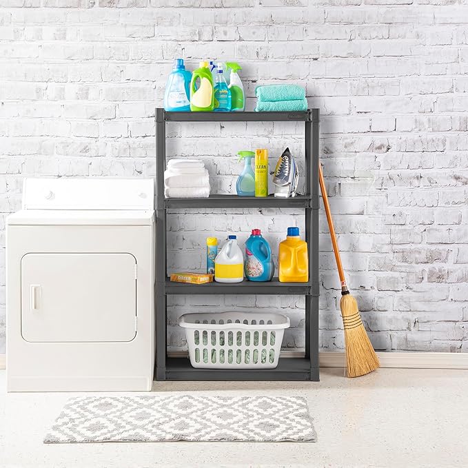 Sterilite 2-Pack 4 Shelf Unit, Heavy-Duty Shelving Storage and Utility Rack - Standing Plastic Organizer Shelves for Kitchen, Bathroom, and Garage