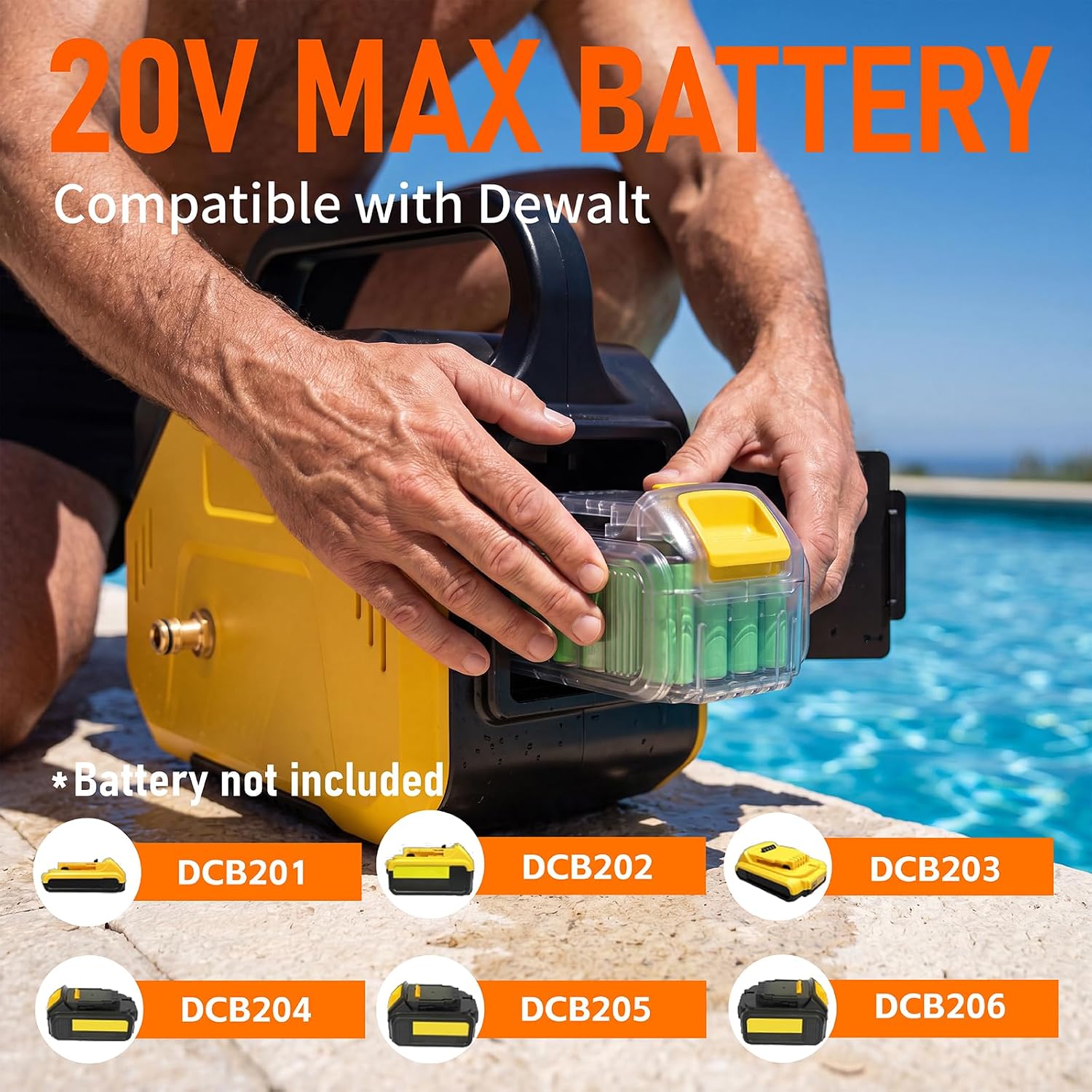 Water Transfer Pump Compatible with Dewalt 20V Battery(No Battery) | Portable Self-Priming Water Pump with 9.6GPM,75FT Max Head for RV, Tank, Pool Draining, Garden Watering