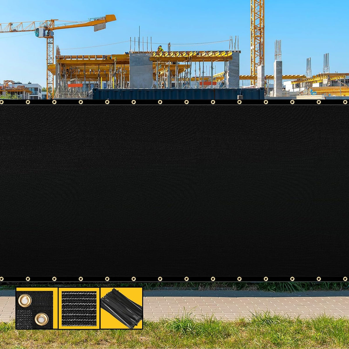 customized 6' x 7' black fence privacy screen,with, main product view