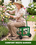 hulisen garden cart with detachable seat, rolling garden shown in use