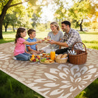 hebe waterproof outdoor rug 9'x12', floral reversible plastic, close-up detail
