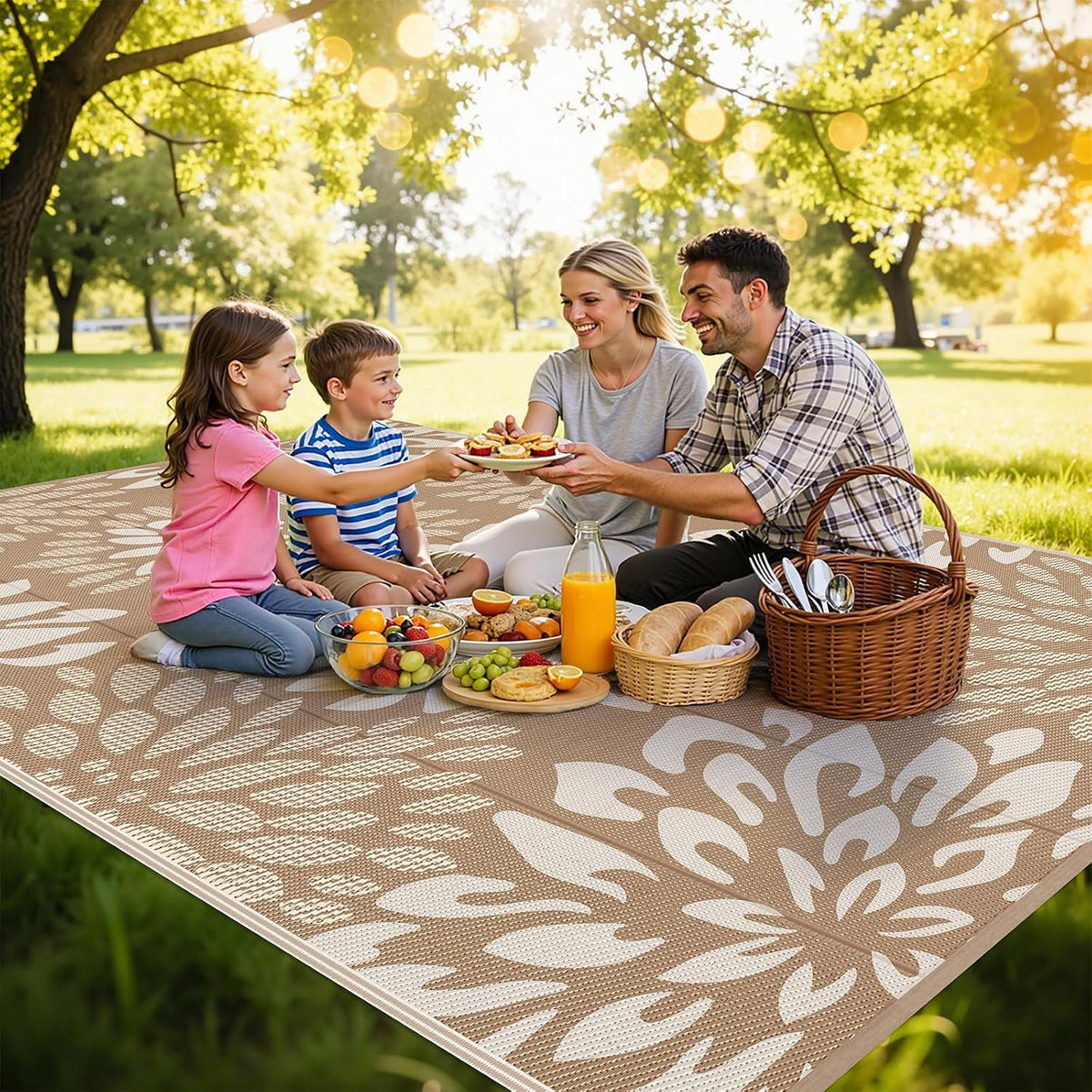 hebe waterproof outdoor rug 9'x12', floral reversible plastic, close-up detail