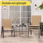 Betterhood Patio Chairs Set of 6, Stackable Outdoor Dining Chairs Set with Breathable Seat Fabric, All-Weather Powder-Coated Metal Frame for Deck, Pool Side and Backyard, 350LBS Capacity (Khaki)