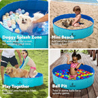 SLOOSH Foldable Dog Kiddie Pool - Portable Hard Plastic Doggie Swimming Pool, Anti-Slip Collapsible Pets Bath Tub Suitable for Kids Indoor Outdoor Backyard Use (Blue, 48" x 12") (Pack of 2)