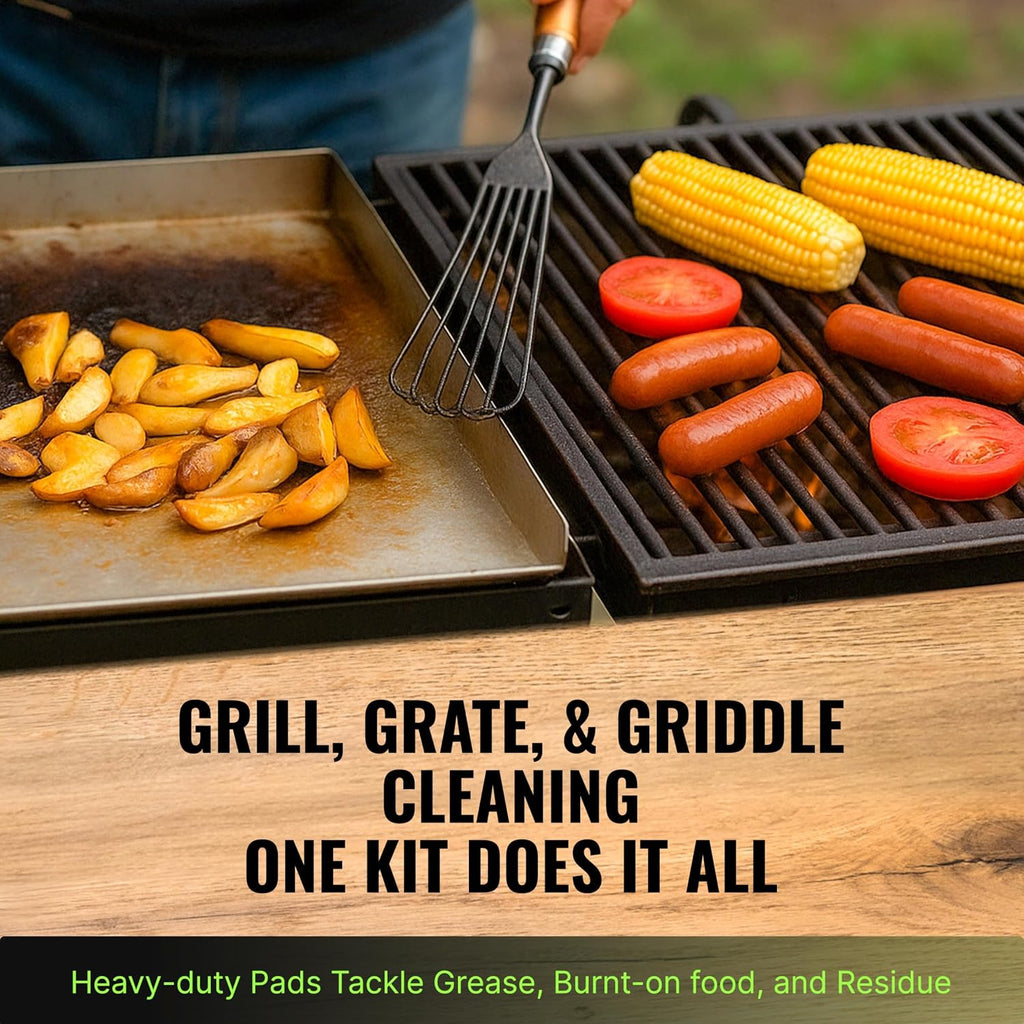 Citrusafe Grill Scrubber and Refill Kit - Heavy Duty Plastic Handle with 3 Pack of Scrubber Pads plus 6 Pack Refill