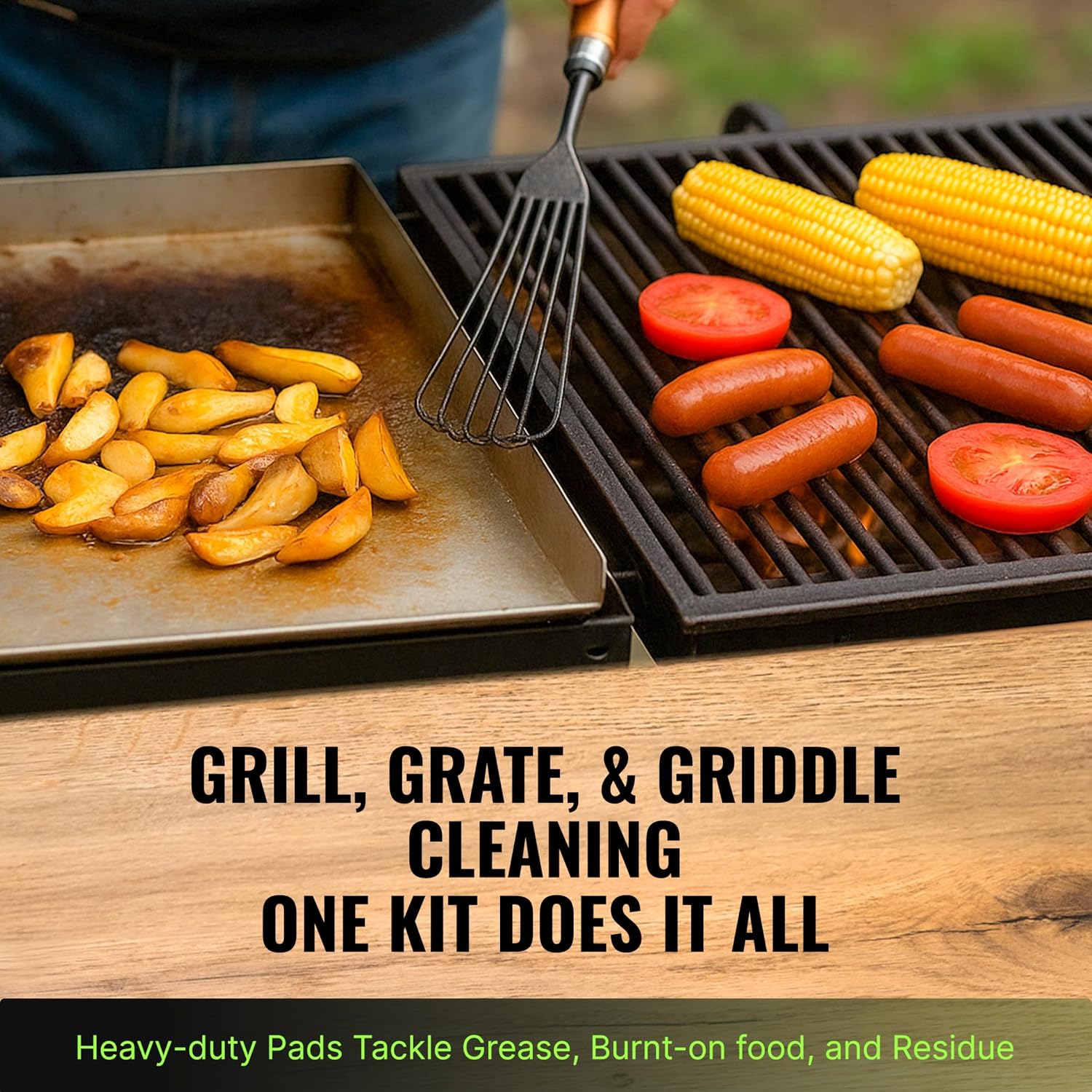Citrusafe Grill Scrubber and Refill Kit - Heavy Duty Plastic Handle with 3 Pack of Scrubber Pads plus 6 Pack Refill