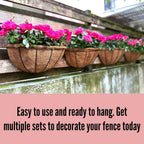 LaLaGreen Wall Hanging Planters (12 Inch, 2 Pack) Wall Mounted Flower Baskets with Coco Liner, Metal Iron Wire Plant Holder for Outdoor Window Box Herb Outside Fence Railing Deck Porch Balcony Garden