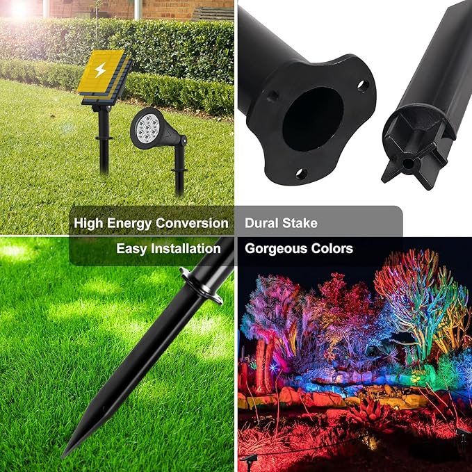 T-SUNUS RGB Solar Landscape Spotlights Christmas, Color Changing Spot Lights Waterproof IP65 Garden Pond, 180° Adjustable Halloween Wall Tree Light Separately Installed for Outdoor Indoor 2 Pack