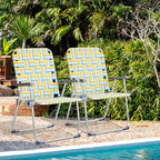 VINGLI Aluminum Oversize Patio Lawn Chairs Folding Set of 2 with Detachable Cup Holder, Webbed Beach Chair Folding Chair Outdoor Portable Camping Chair for Yard, Garden