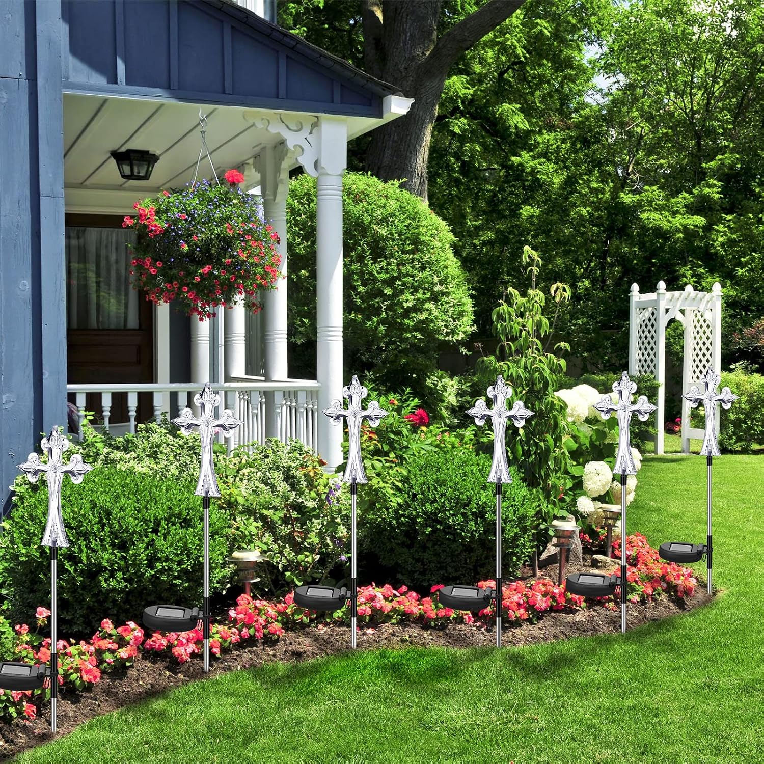 Riakrum 4 Piece Solar Cross for Cemetery Grave Grave Crosses for Cemetery Memorial Stake Solar Lights Waterproof Outdoor Garden Stake Cemetery Cross for Grave Yard Decorations, 16 Inches Long